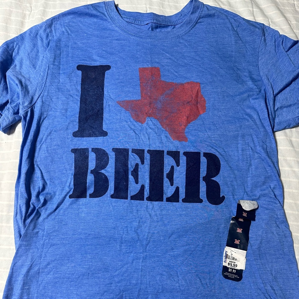 TEXAS I “love” Beer Tee blue size medium